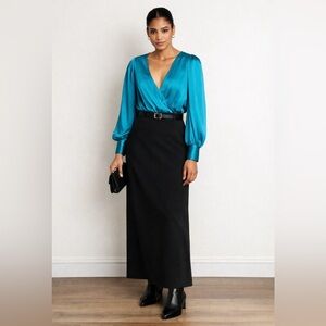 NWOT Sergio Hudson x Target Teal Crossover Satin Bodysuit Size Small